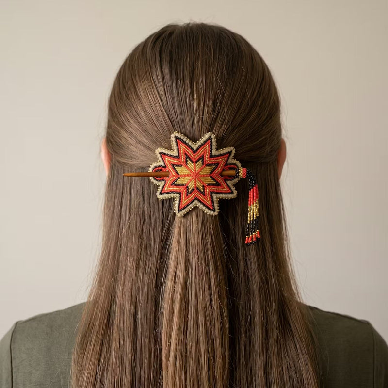 White Handmade Beaded Star Barrette-2