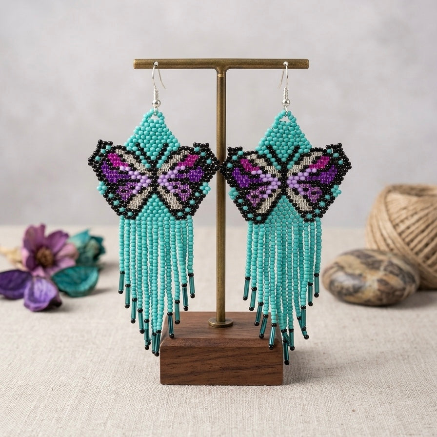 Turquoise Beaded Dancing Wing Earrings-5