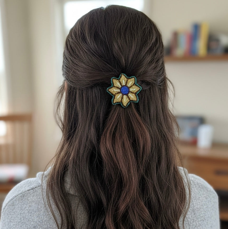 Golden Beaded Flower Barrette-2