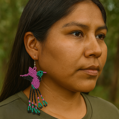 Handmade Beaded Hummingbird Earrings – Pink & Turquoise-1
