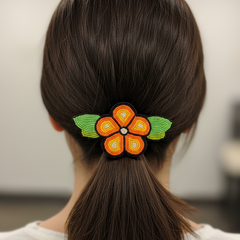 Orange and Yellow Beaded Flower Barrette-2