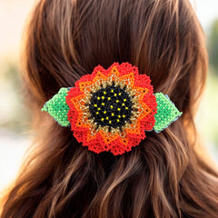 Handmade Beaded Sunflower Hair Clip-Golden-1