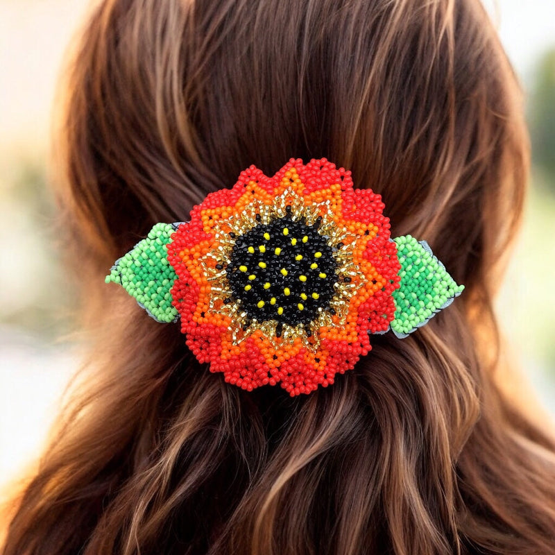 Handmade Beaded Sunflower Hair Clip-Golden-1