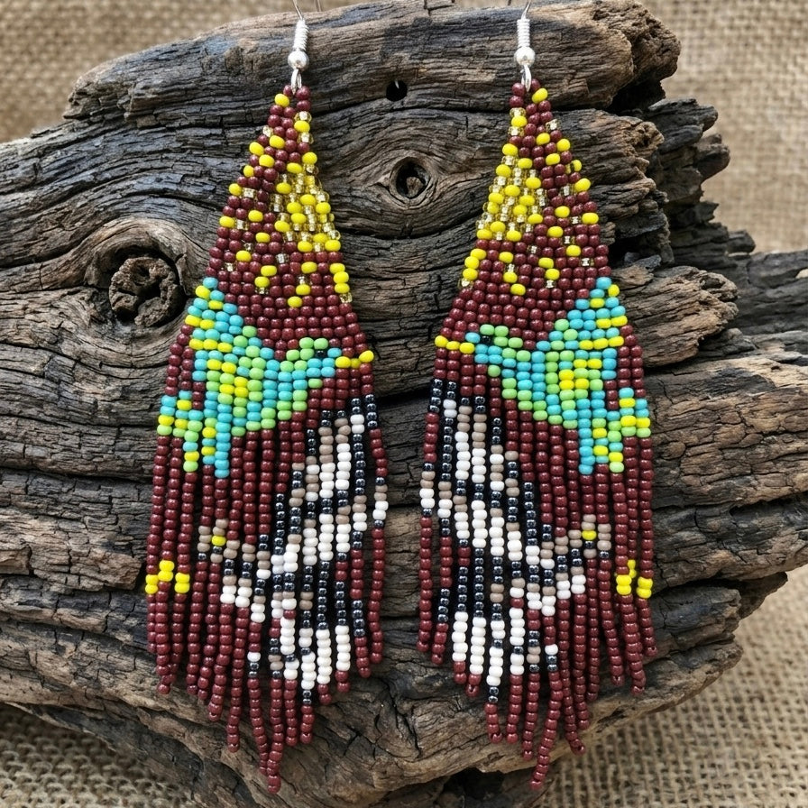Dark brown Sky Dancer Beaded Earrings-3