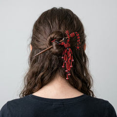 Red & Black Hummingbird Beaded Hair Stick-3