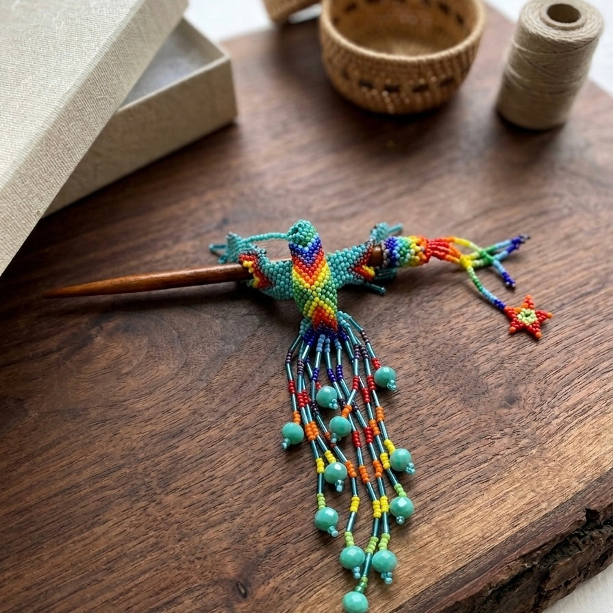 Turquoise Hummingbird Beaded Hair Stick-2