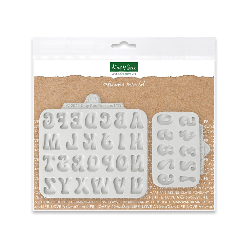 Juego de 2 moldes de silicona con números y letras de fuente divertida-1