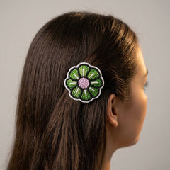 White Beaded Flower Barrette-2