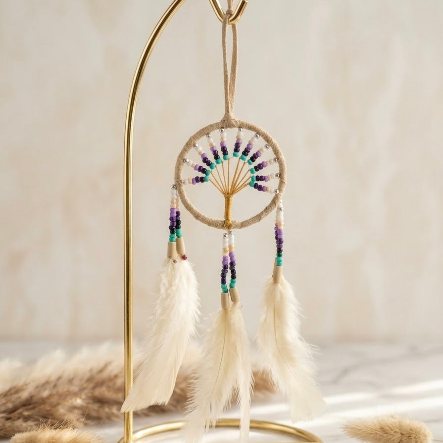 Handmade White Dreamcatcher with White Feathers-1
