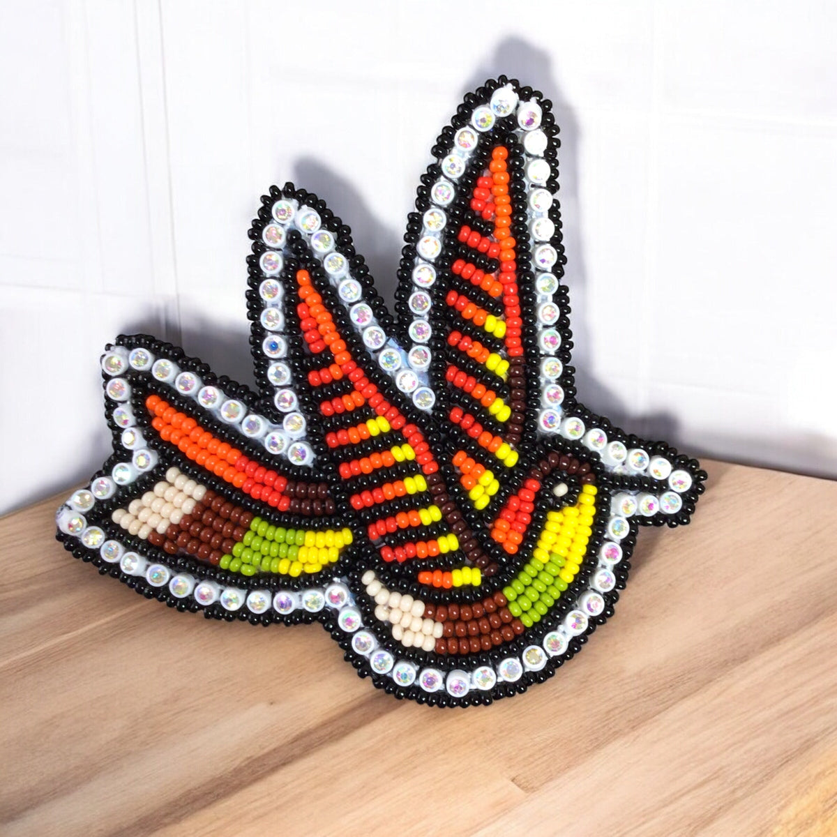 Orange and Green Beaded Hummingbird Barrette-2