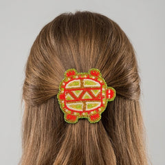 Beaded turtle Barrette Red accent-2