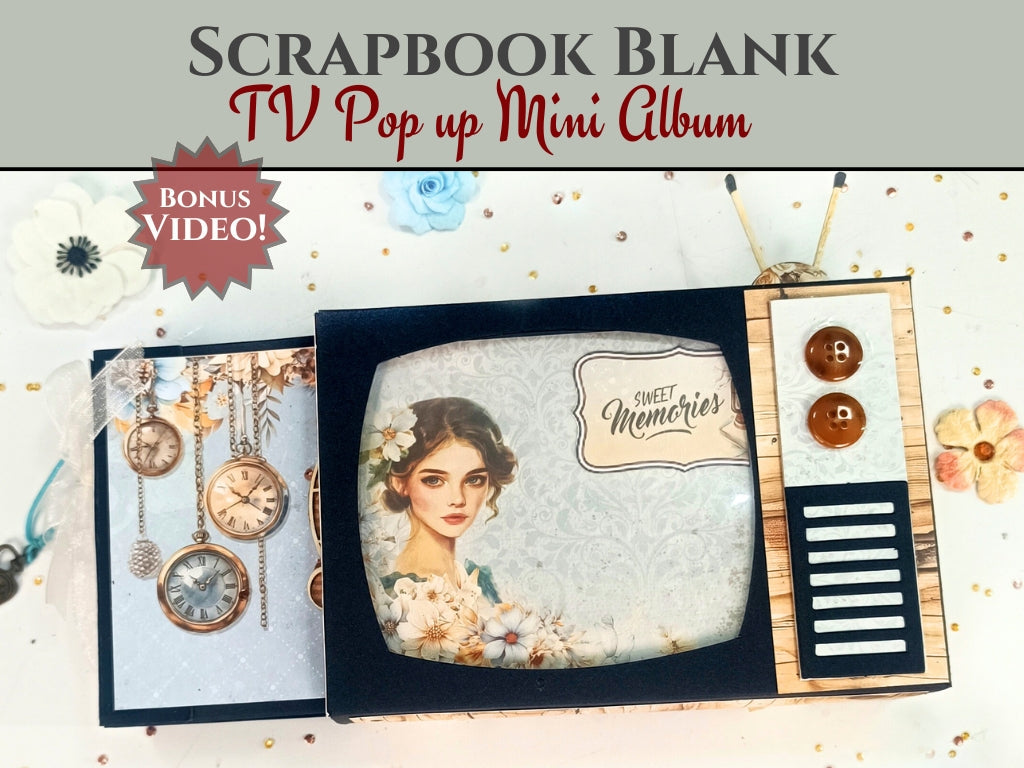 Base d'album vierge prédécoupée CrafTreat Scrapbook - Mini album pop-up TV - Blanc