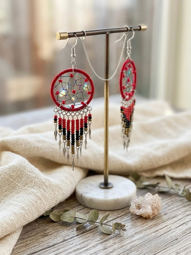 Red/burgundy/ Gold Dreamcatcher Dangles-2