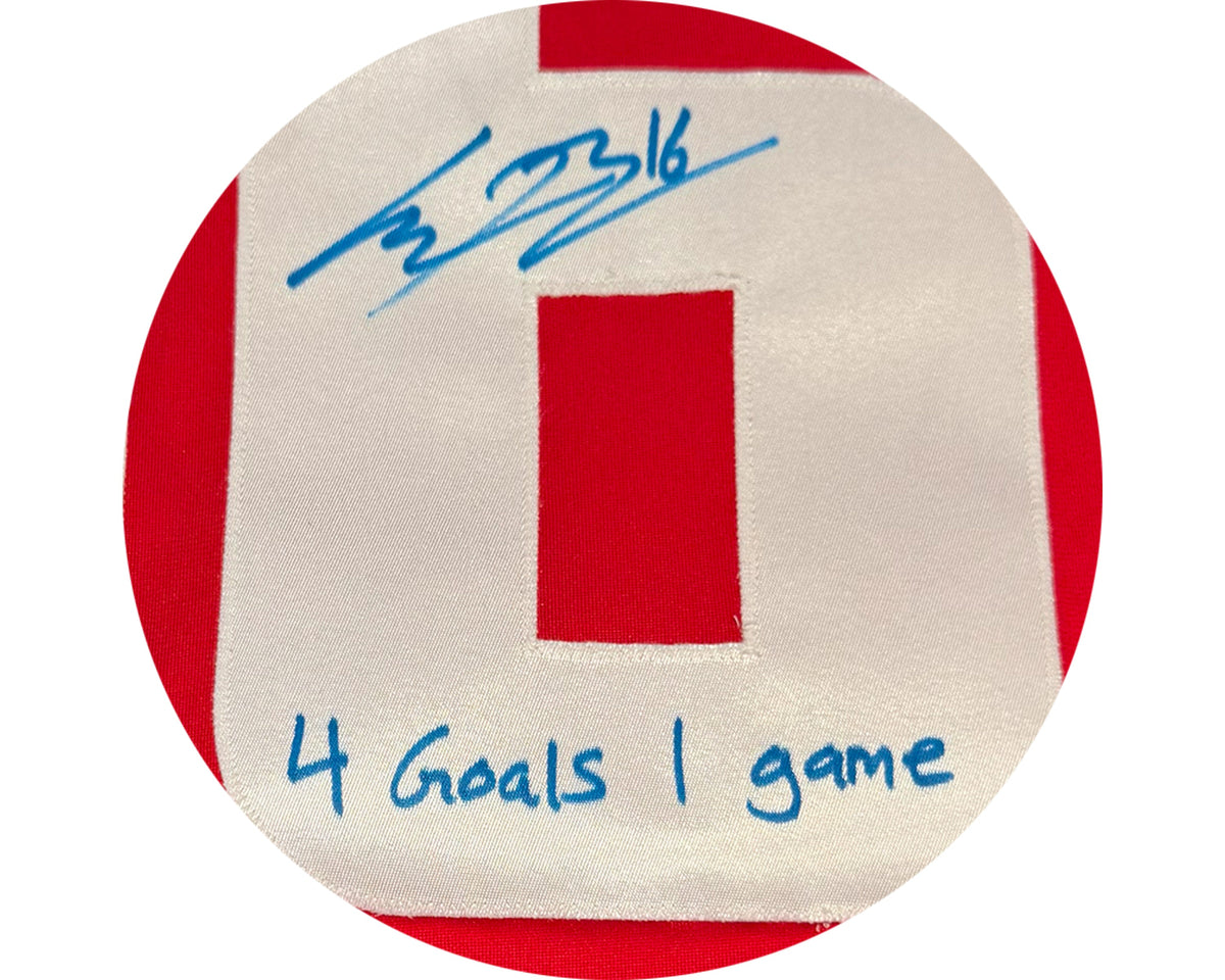 Connor Bedard Autographed Team Canada Heritage Red Nike Jersey Inscribed "4 Goals 1 Game"-2