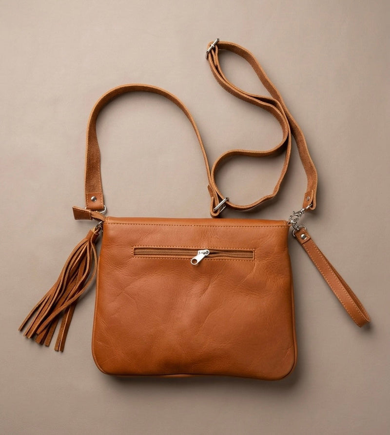 Leather beaded Crossbody bag(Brown)-9