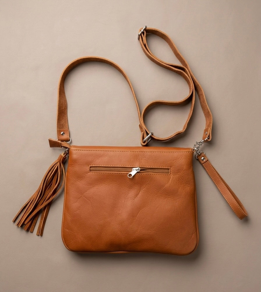Leather beaded Crossbody bag(Brown)-9