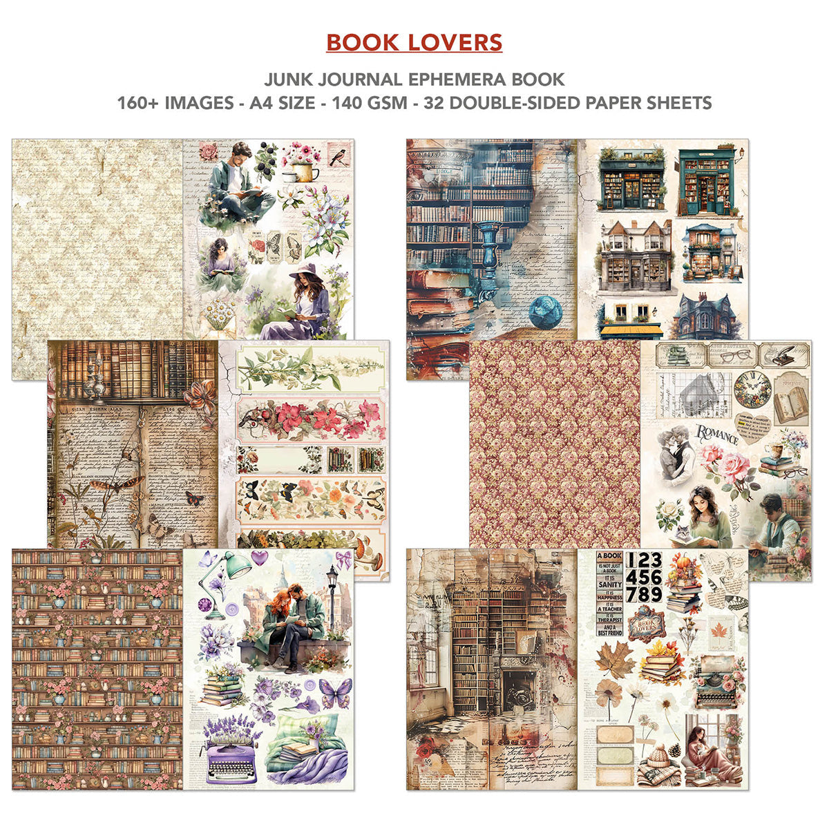 Book Lovers Junk Journal & Ephemera Book  A4 32/Pkg-2