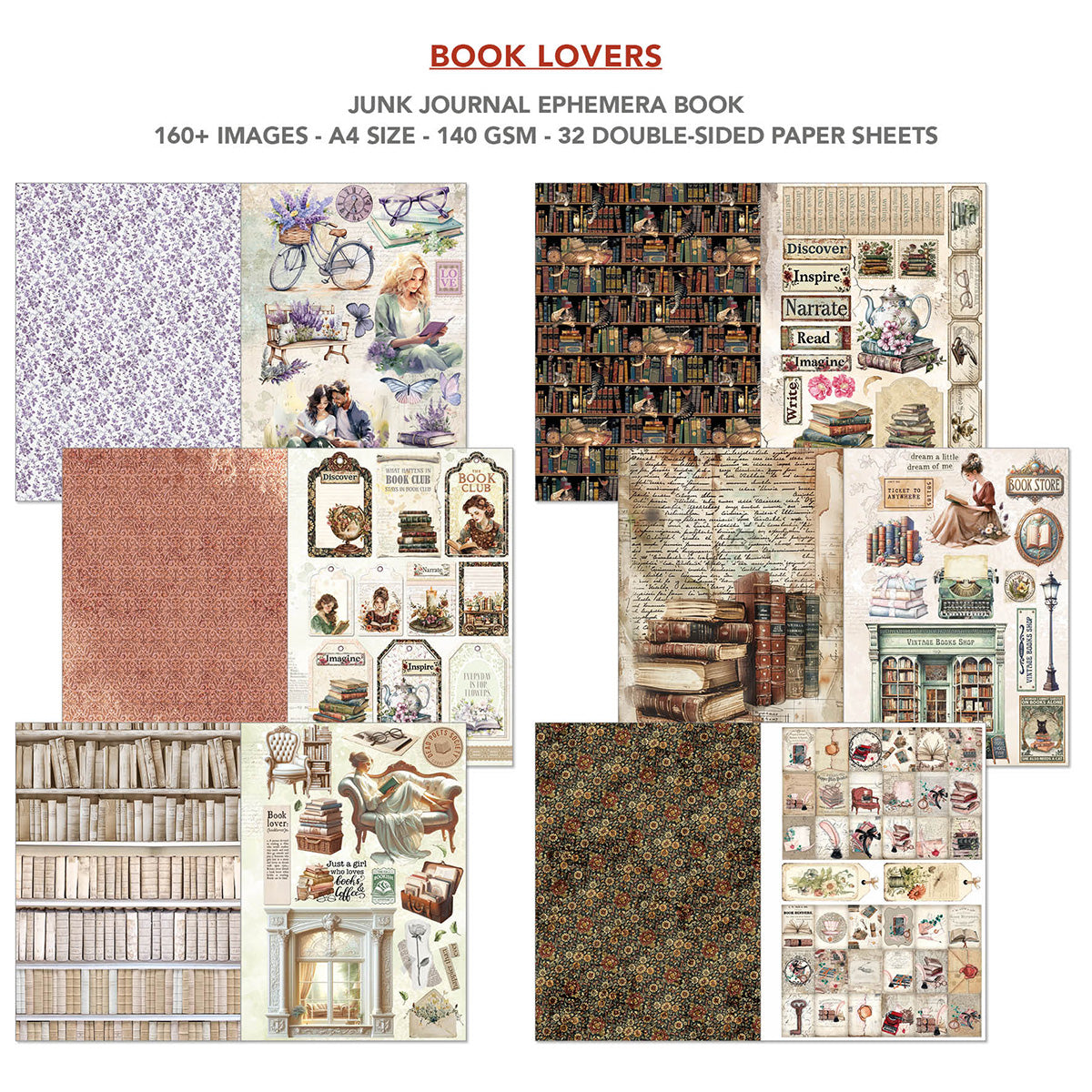 Book Lovers Junk Journal & Ephemera Book  A4 32/Pkg-3