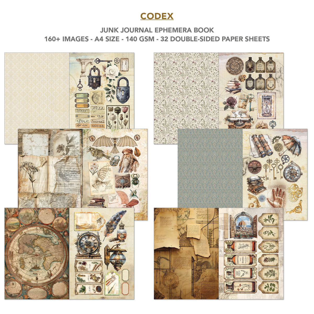 Codex Junk Journal & Ephemera Book A4 32/Pkg-3