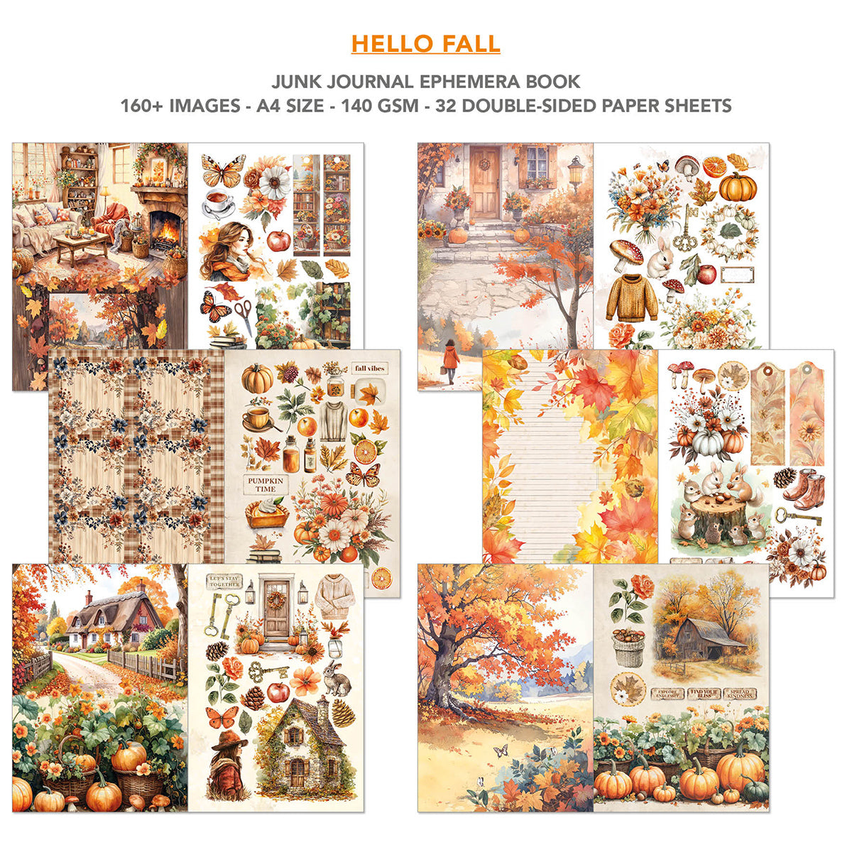 Hello Fall Junk Journal Ephemera Book A4 32/Pkg-3
