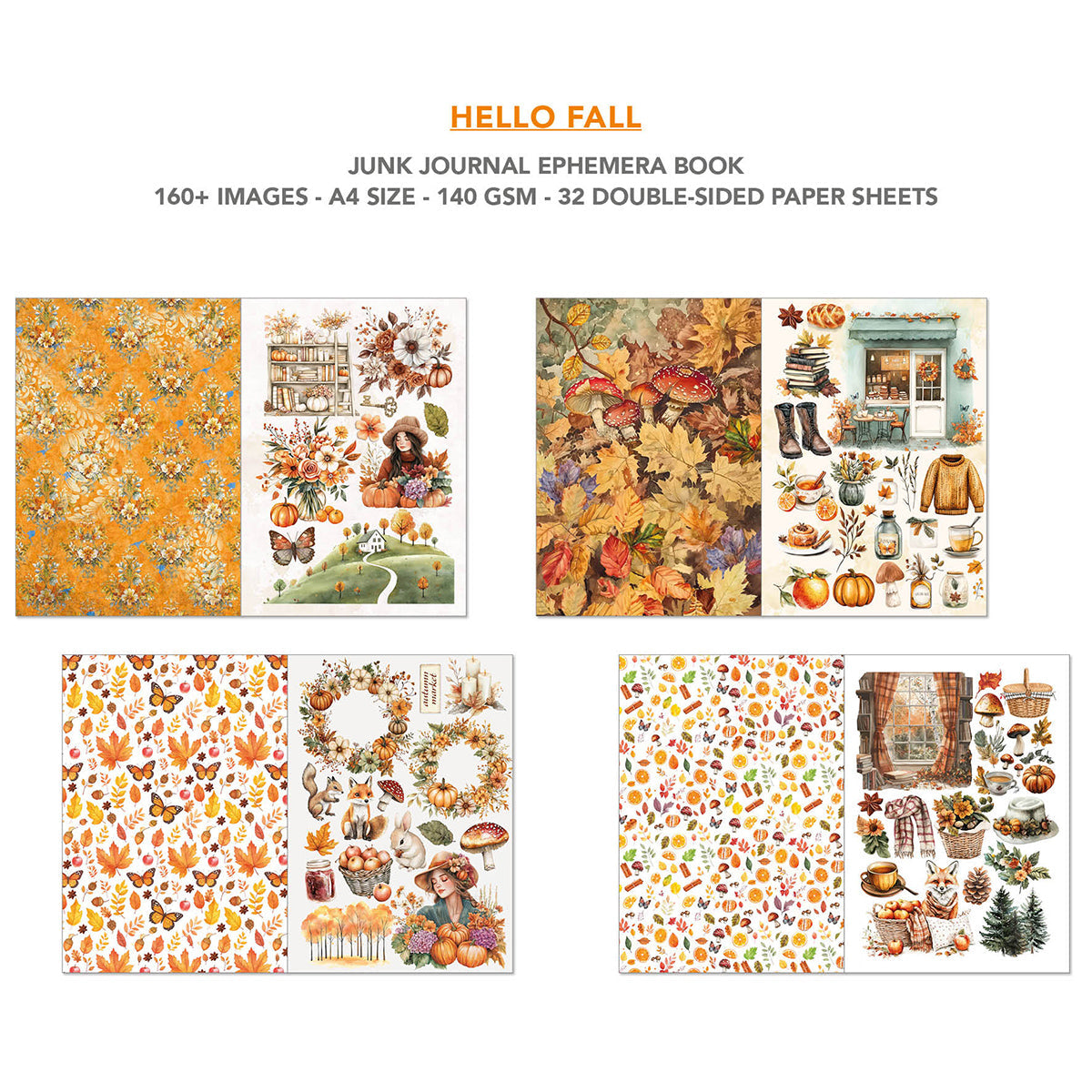 Hello Fall Junk Journal Ephemera Book A4 32/Pkg-4