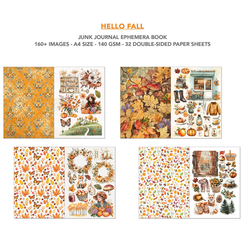 Hello Fall Junk Journal Ephemera Book A4 32/Pkg-4