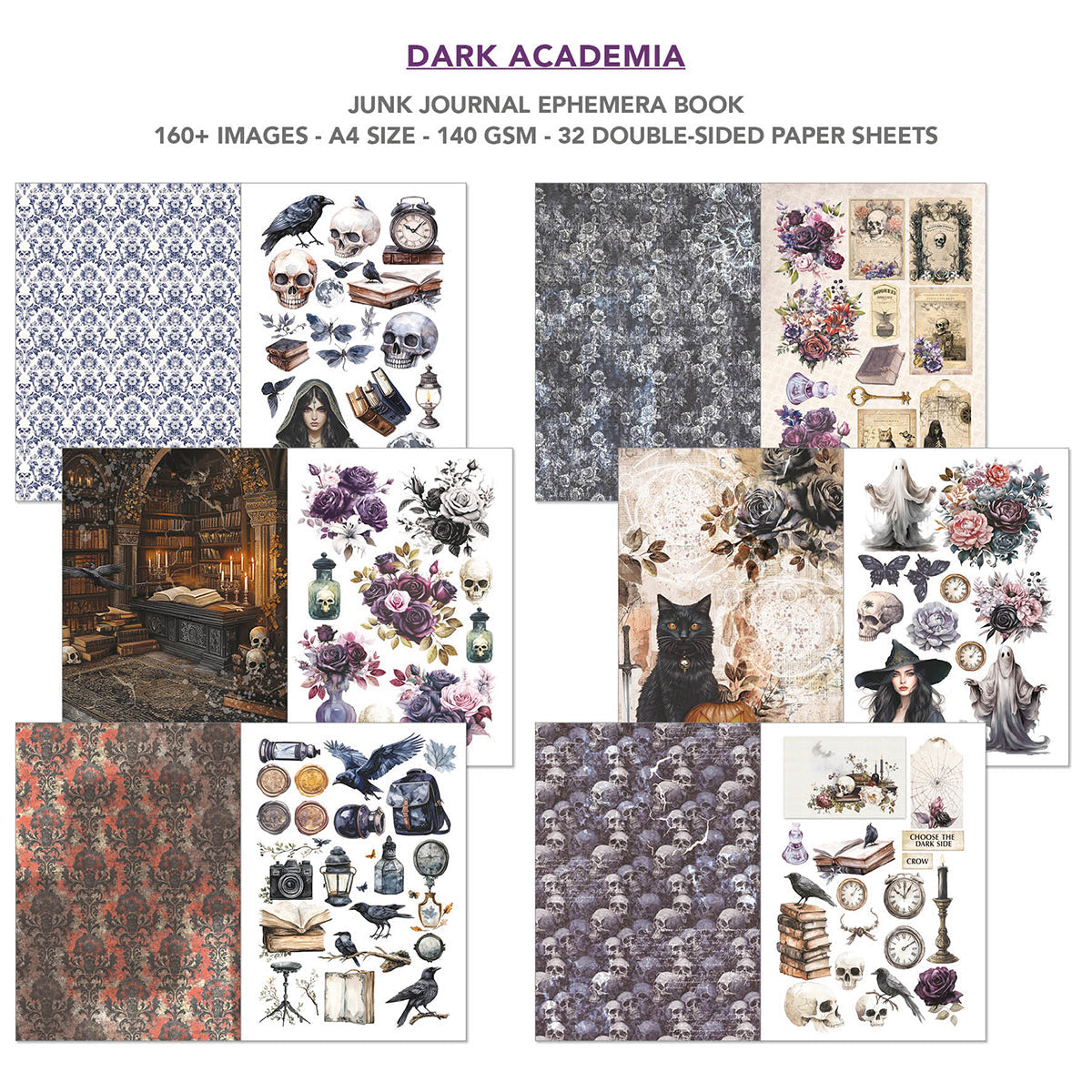 Dark Academia Junk Journal Ephemera Book A4 32/Pkg-2
