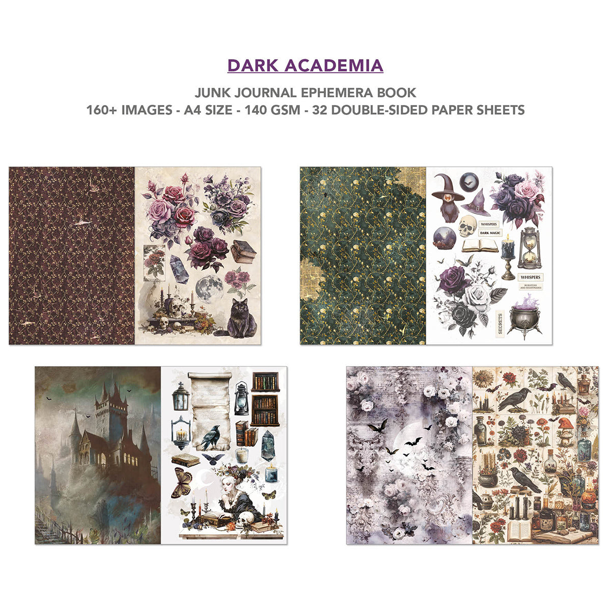 Dark Academia Junk Journal Ephemera Book A4 32/Pkg-4