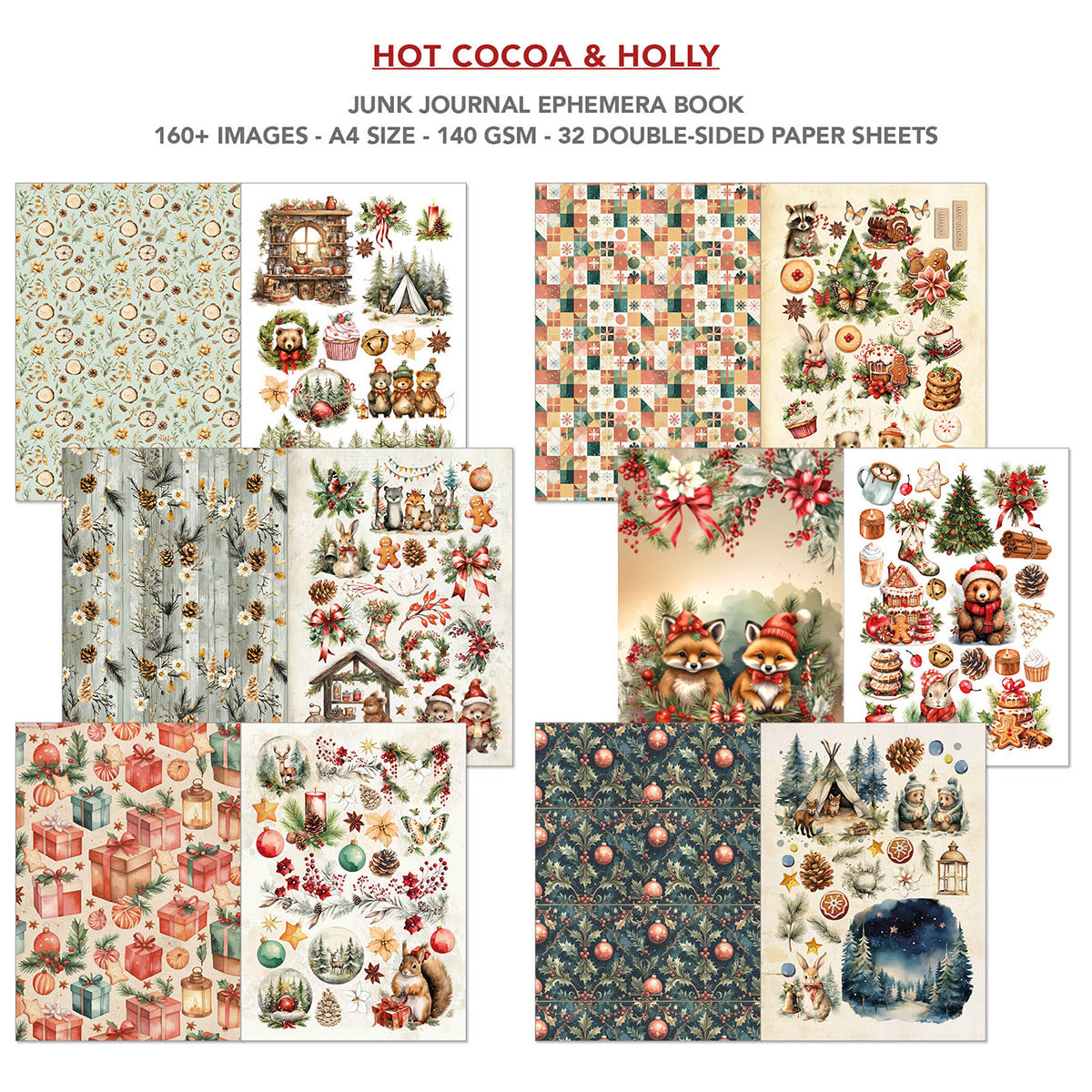 Hot Cocoa & Holly Junk Journal Ephemera Book A4 32/Pkg-2