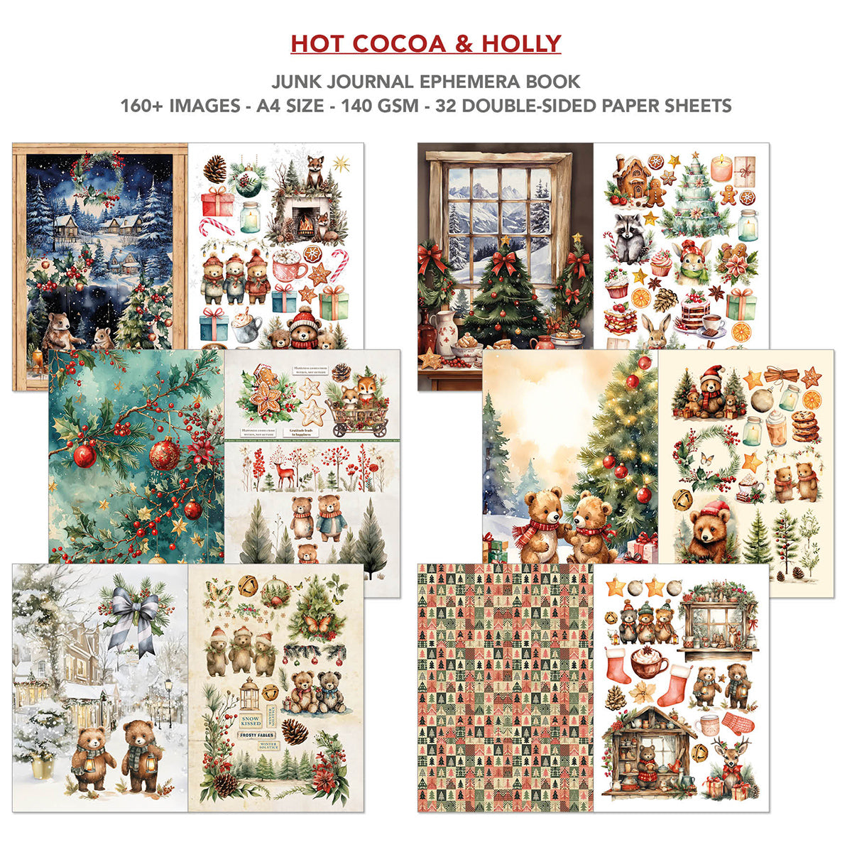 Hot Cocoa & Holly Junk Journal Ephemera Book A4 32/Pkg-3