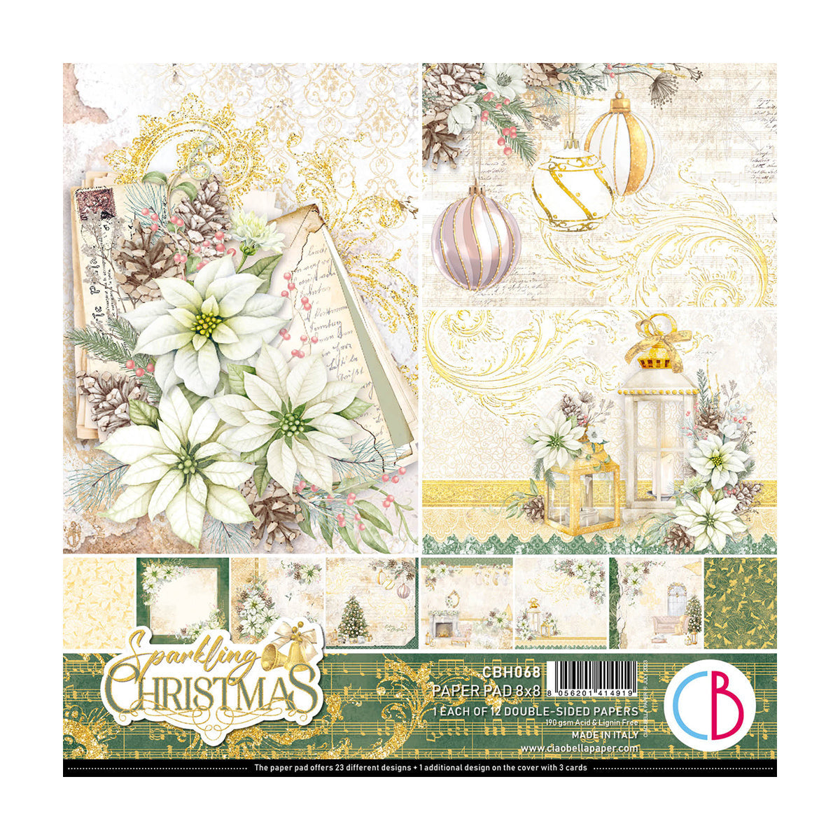 Bloc de papel navideño brillante Ciao Bella 8"x8" 12/paquete-1