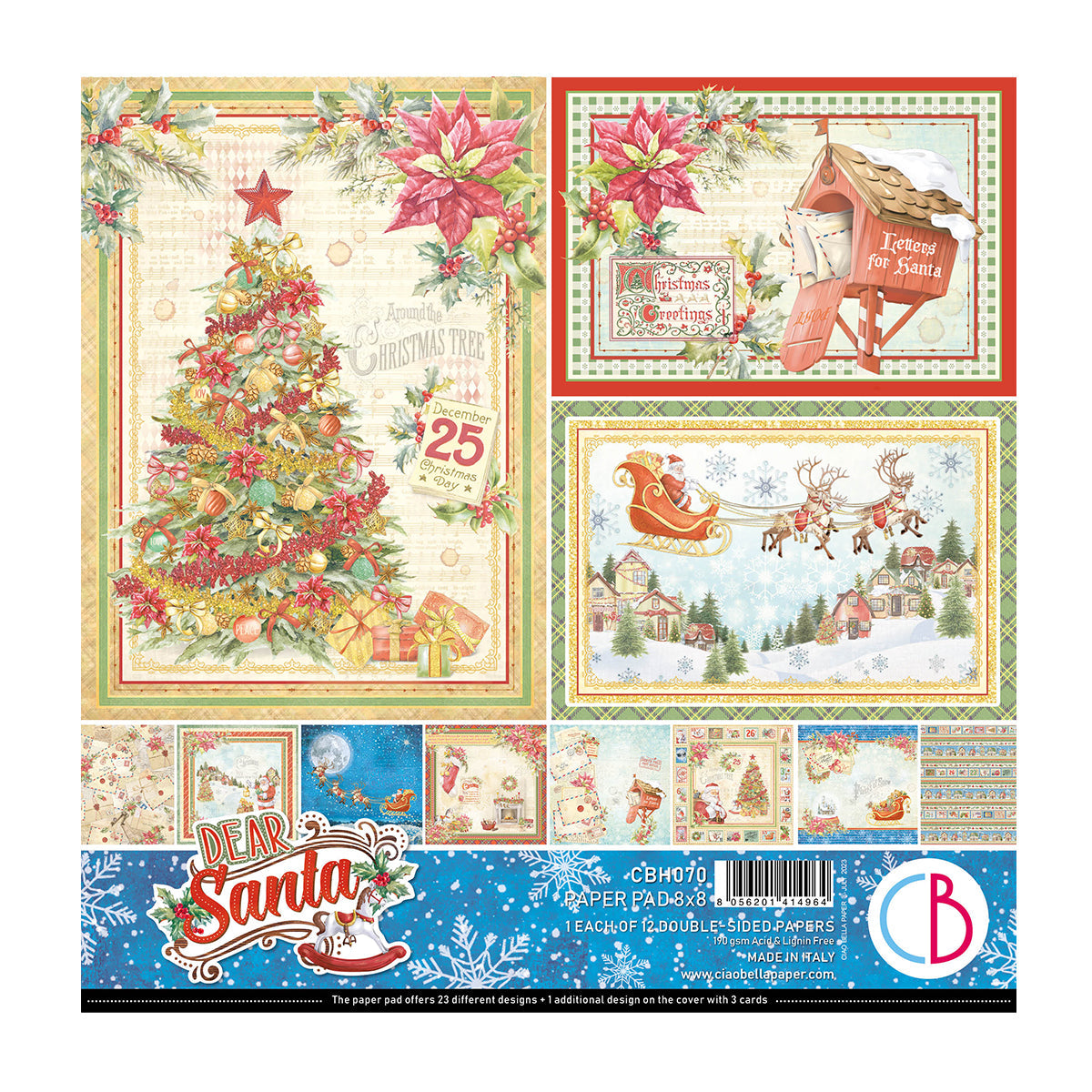 Ciao Bella Dear Santa Bloc de papiers 8"x8" 12/Paquet