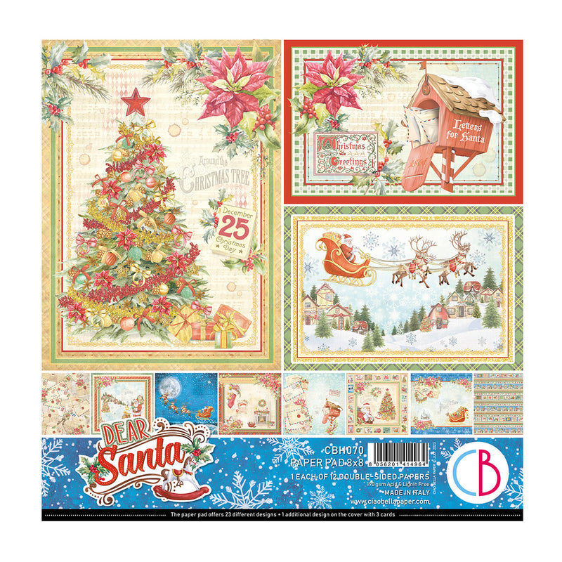 Ciao Bella Dear Santa Bloc de papiers 8"x8" 12/Paquet-1