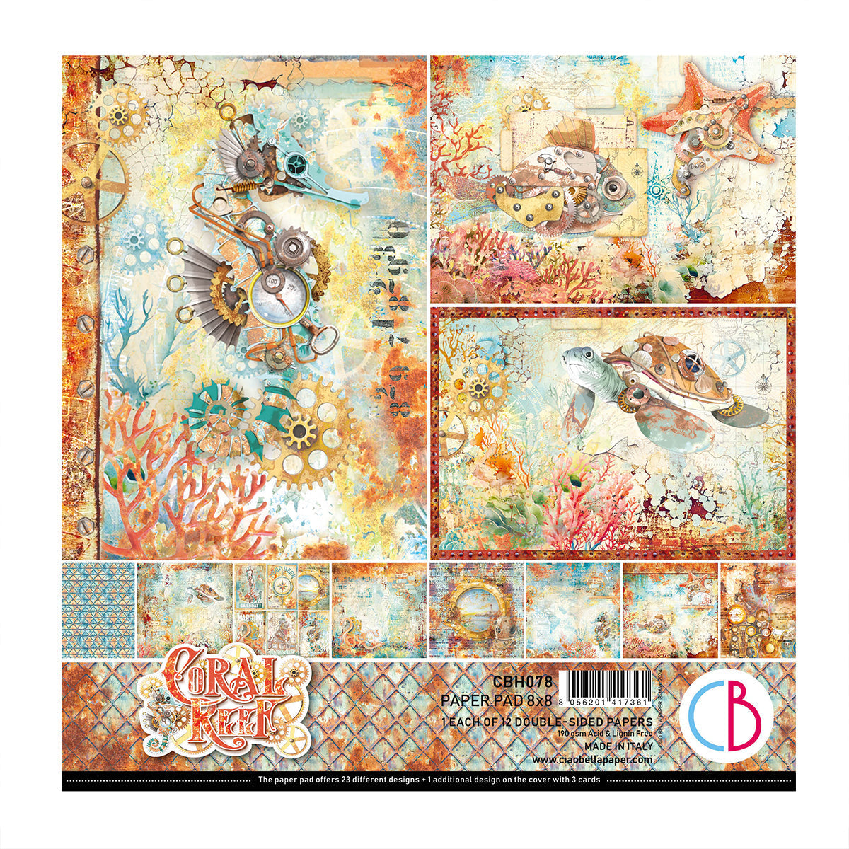 Bloc de papel Coral Reef 8"x8" 12/paquete
