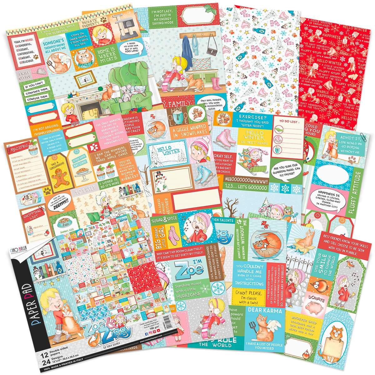 Ciao Bella Zoe & Ziggy Paper Pad 12"x12" 12/Pkg-2
