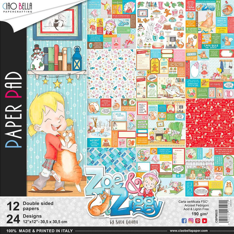 Ciao Bella Zoe & Ziggy Paper Pad 12"x12" 12/Pkg-1
