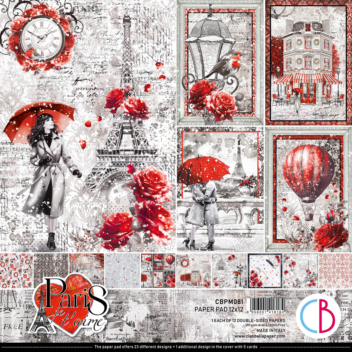 Paris Je t’aime Paper Pad 12"x12" 12/Pkg-1