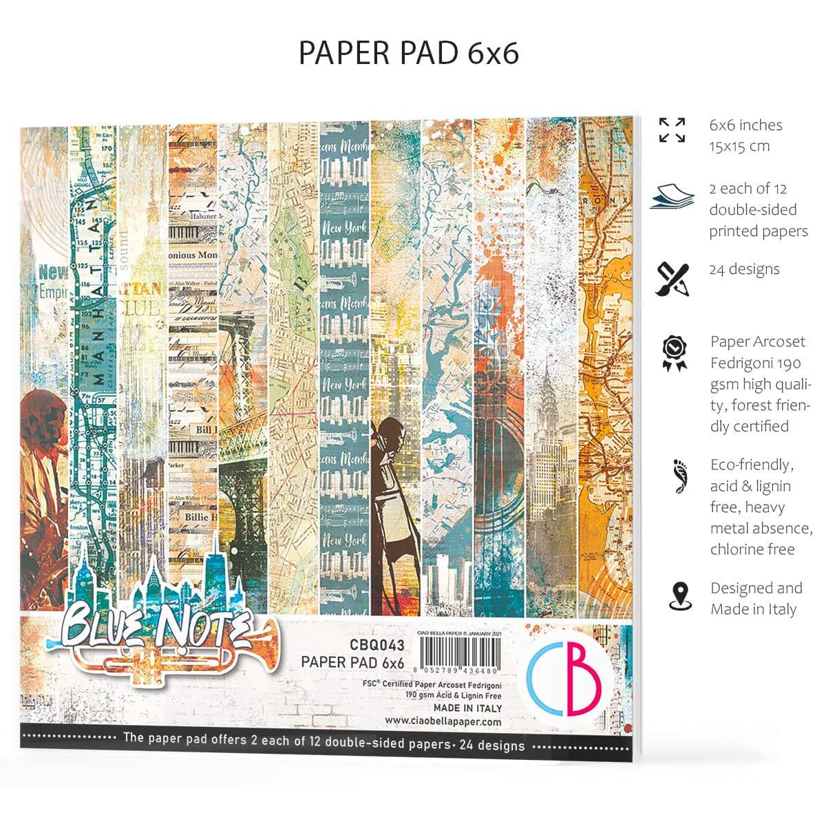 Ciao Bella Blue Note Paper Pad 6"x6" 24/Pkg-6