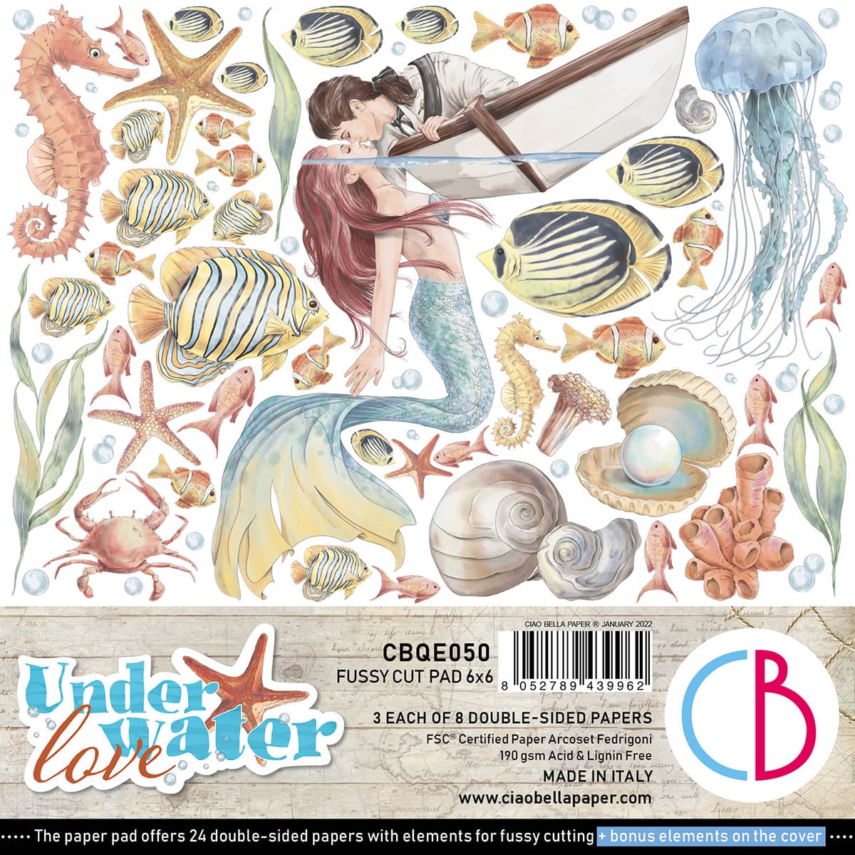 Ciao Bella Underwater Love Fussy Cut Pad 6"x6" 24/Pkg-1