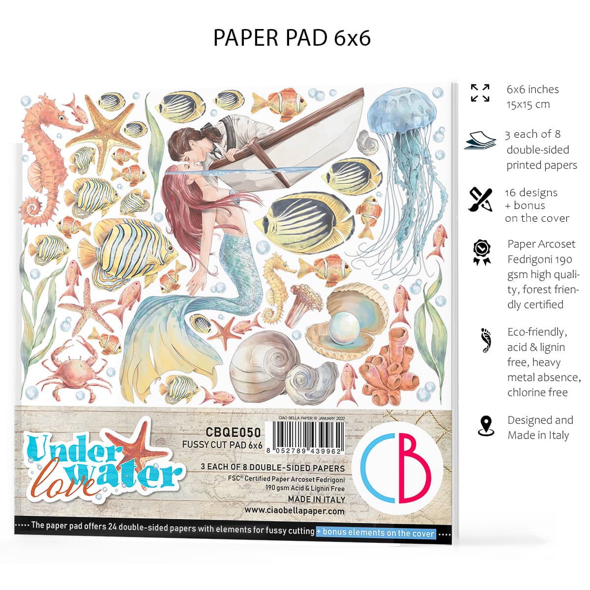 Ciao Bella Underwater Love Fussy Cut Pad 6"x6" 24/Pkg-19