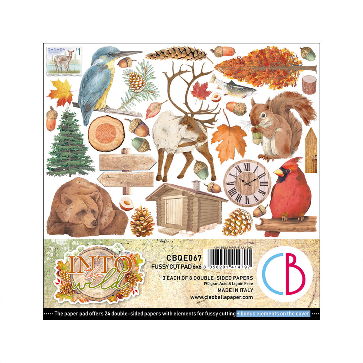 Bloc de papel recortable Ciao Bella Into The Wild de 6"x6", 24 unidades/paquete