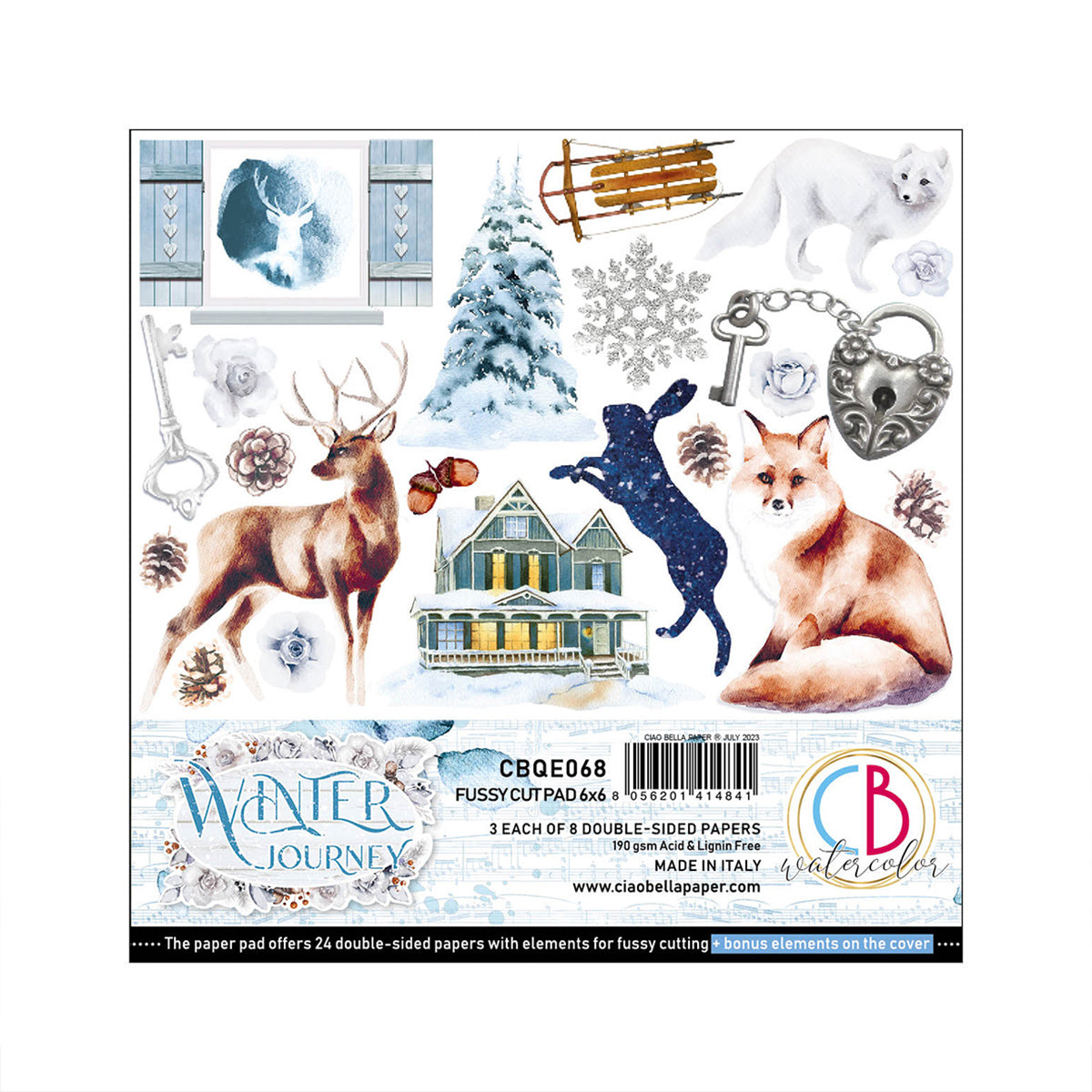 Bloc de papel para recortar Winter Journey de Ciao Bella, 6"x6", 24 unidades