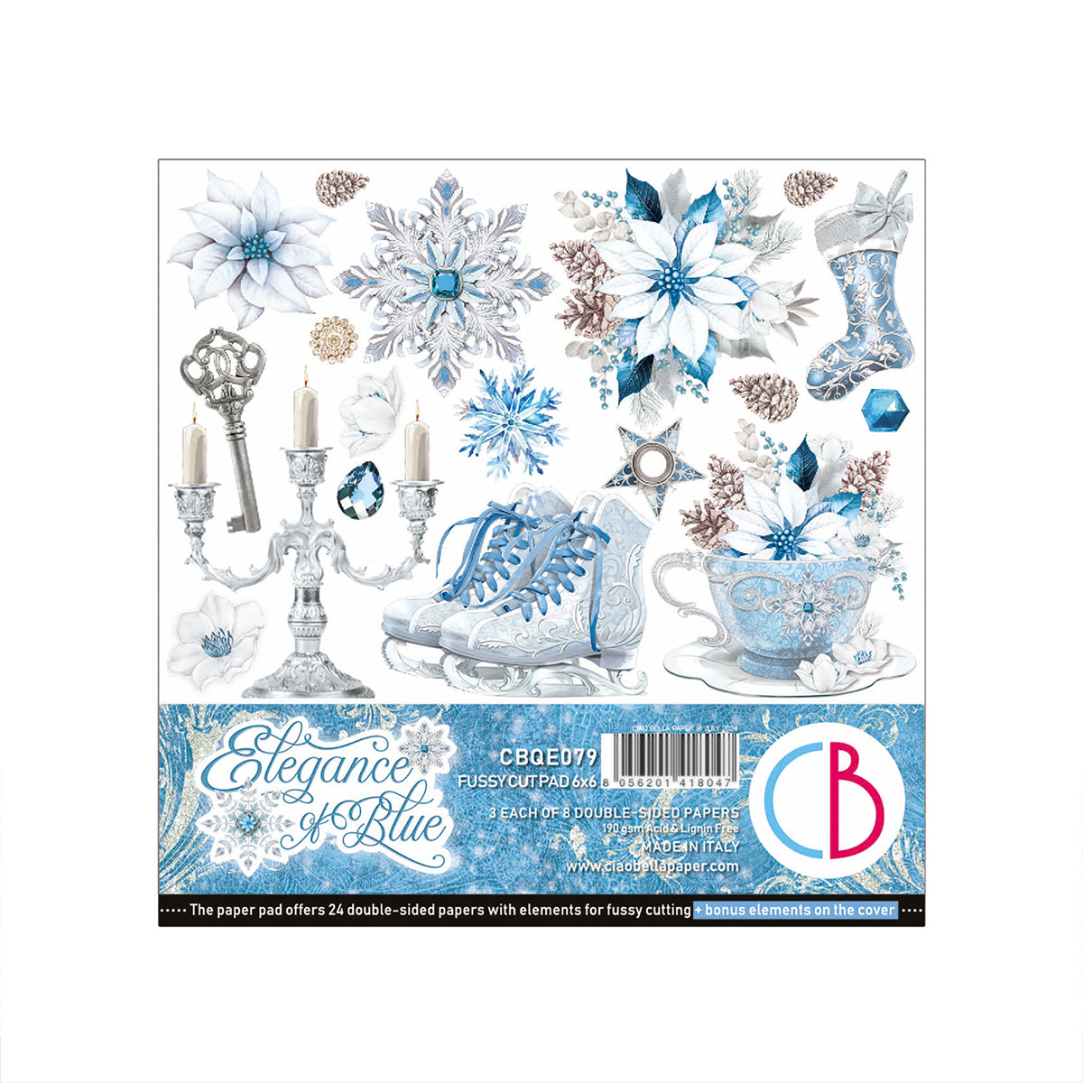 Bloc de papel Elegance of Blue Fussy Cut de 6"x6", 24 unidades/paquete