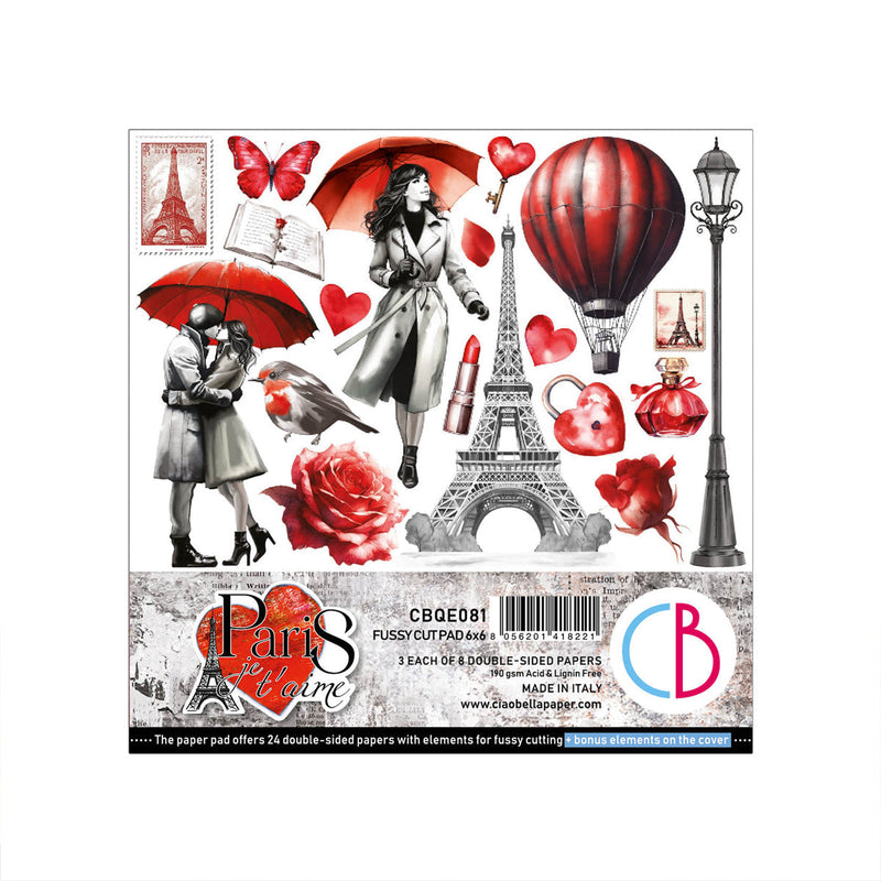 Paris Je t’aime Fussy Cut Pad 6"x6" 24/Pkg-1