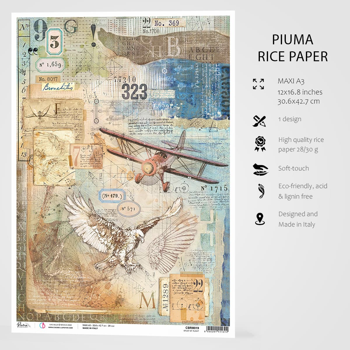 Ciao Bella Rice Paper A3 Study Of Flight - 3 Sheets-3