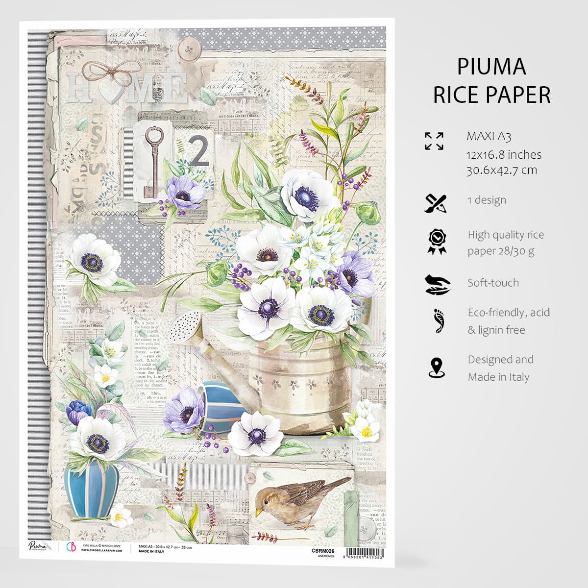 Ciao Bella Rice Paper A3 Anemones - 3 Sheets-3