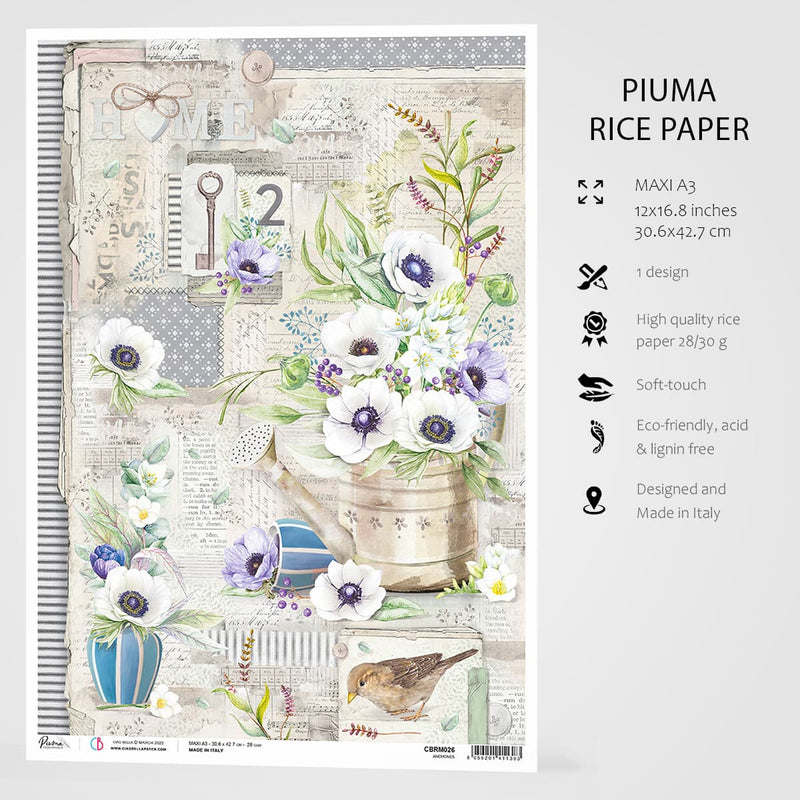 Ciao Bella Rice Paper A3 Anemones - 3 Sheets-3