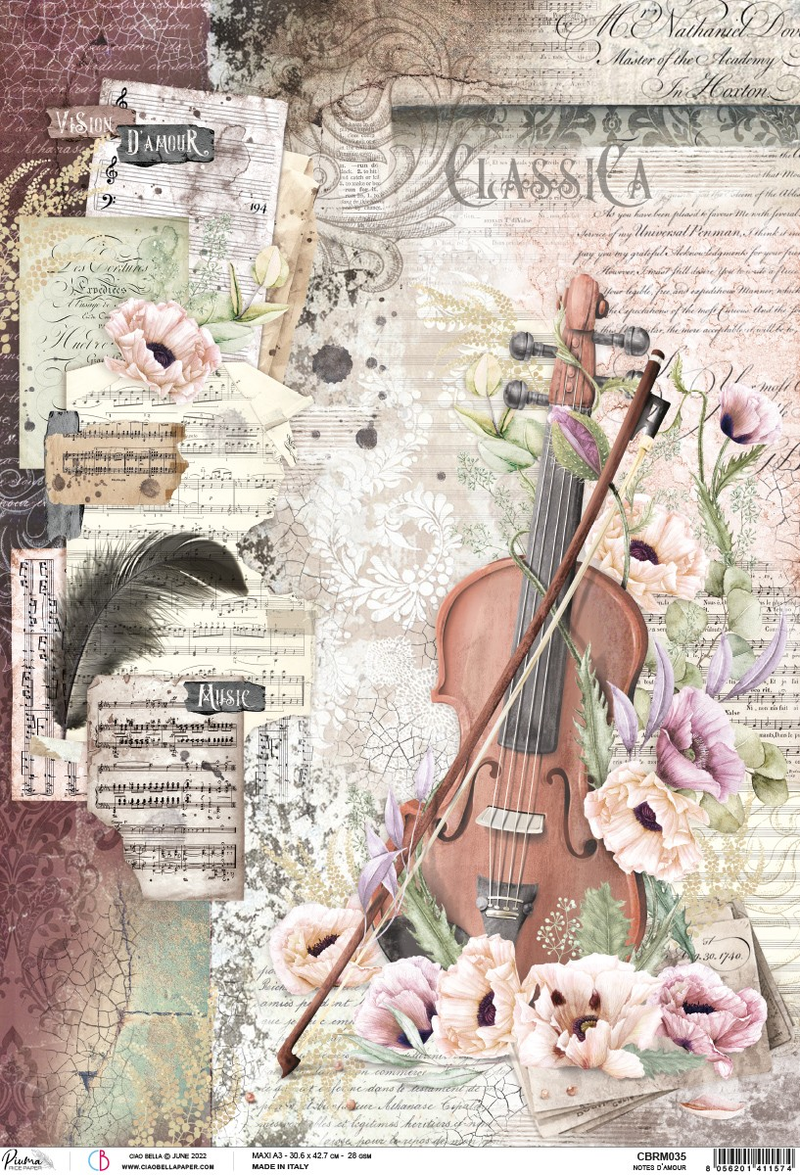 Ciao Bella Rice Paper A3 Piuma Notes D'Amour - 3 Sheets-1