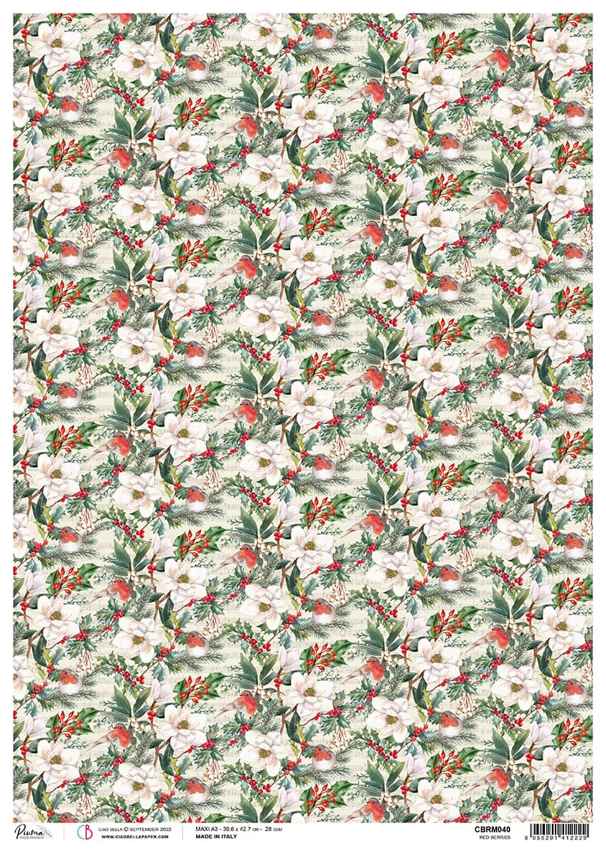 Rice Paper A3 Piuma Red Berries - 3 Sheets-1