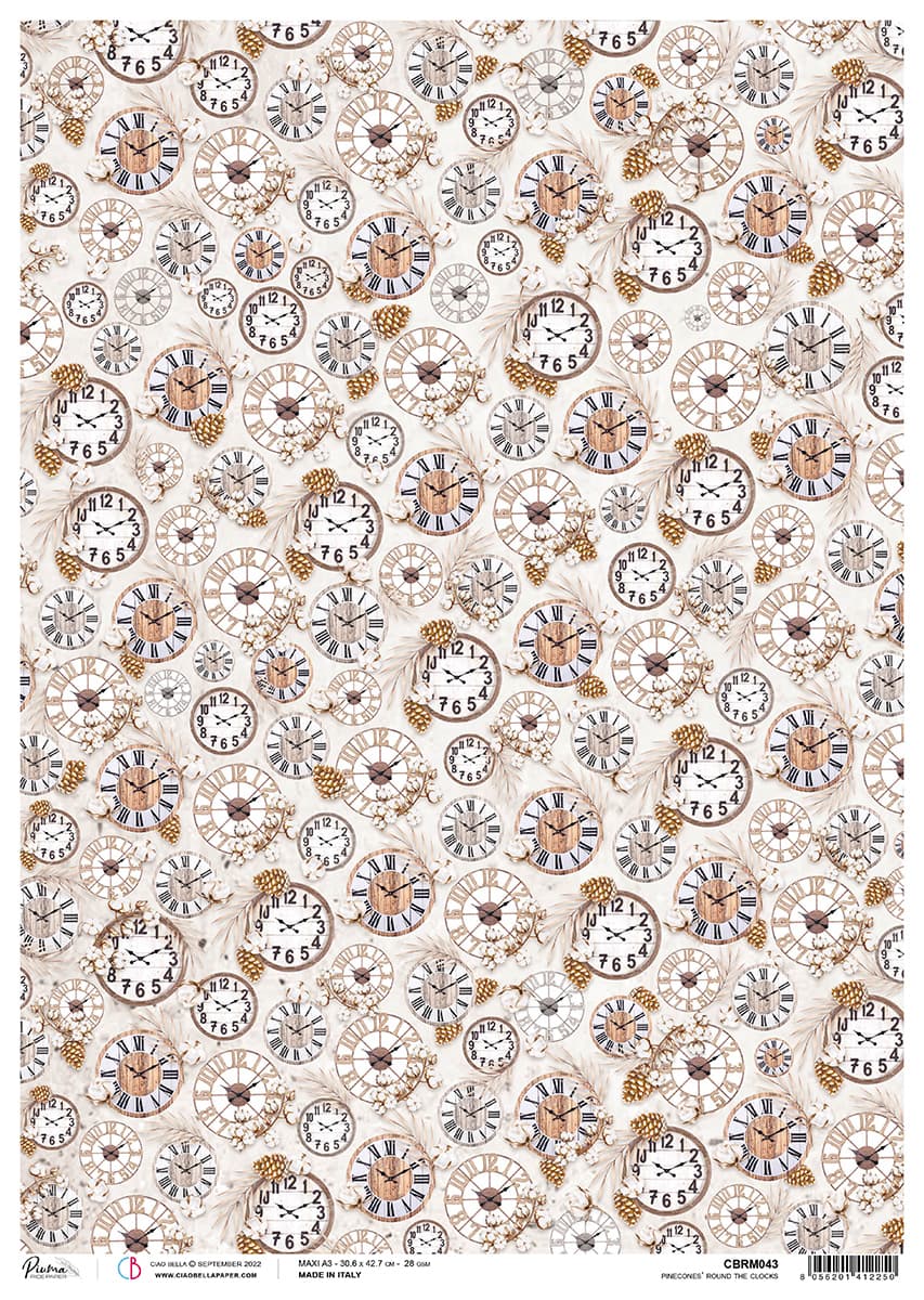 Rice Paper A3 Piuma Pinecones' round the clocks - 3 Sheets-1